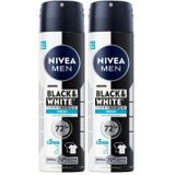 NIVEA MEN Erkek Sprey Deodorant Deodorant Black&White Invisible Fresh 150 ml,72 Saat Anti-Perspirant Ter ve Ter Kokusuna Karşı Koruma,Kıyafetlerde Leke Bırakmaz,Etil Alkol İçermez (2 paketi)