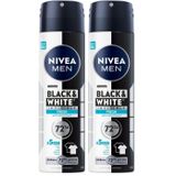 NIVEA MEN Erkek Sprey Deodorant Deodorant Black&White Invisible Fresh 150 ml,72 Saat Anti-Perspirant Ter ve Ter Kokusuna Karşı Koruma,Kıyafetlerde Leke Bırakmaz,Etil Alkol İçermez (2 paketi)