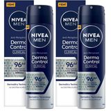 NIVEA MEN Erkek Sprey Deodorant Derma Control Clinical 150 ml, 96 Saat Antiperspirant Koruma,Ekstra Kuruluk,Alkolsüz (2 paketi)