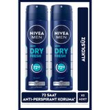 NIVEA MEN Erkek Sprey Deodorant Dry Fresh 150ml, Alkolsüz, 72 Saat Ter Koruması, X2 Adet
