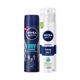 Nıvea Men Erkek Sprey Deodorant Dry Fresh 72 Saat Anti-Perspirant Koruma 150Ml Ve Nıvea Men Hassas Tıraş Jeli 200Ml, Hassas Ciltlere Özel Hızlı