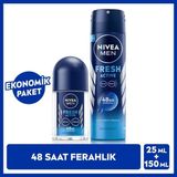 Nivea Men Erkek Sprey Deodorant Fresh Active 150 ml ve Mini Roll-On Fresh Active 25 ml