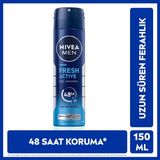 NIVEA MEN Erkek Sprey Deodorant Fresh Active 150ml, Ter Kokusuna Karşı 48 Saat Koruma, Aluminyum İçermez - 140 ml
