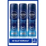NIVEA MEN Erkek Sprey Deodorant Fresh Active 150ml, Ter Kokusuna Karşı 48 Saat Koruma,Alüminyumsuz,X3 Adet