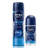 NIVEA Men Erkek Sprey Deodorant Fresh Active 150ml, Ter ve Ter Kokusuna Karşı 48 Saat Deodorant Koruması ve Roll On Deodorant Fresh Active 50 ml, Ter ve Ter Kokusuna Karşı 48 Saat Deodorant Koruması