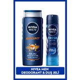 NIVEA MEN Erkek Sprey Deodorant Fresh Active 150ml ve Sport Duş Jeli 500ml, Ter Kokusuna 48 Saat Koruma