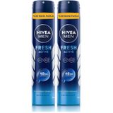 NIVEA MEN Erkek Sprey Deodorant Fresh Active 200ml, Ter Kokusuna 48 Saat Etkili, Erkeksi Koku, Ferahlık,Ekonomik Boy (2 paketi)