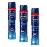 NIVEA MEN Erkek Sprey Deodorant Fresh Active 200ml, Ter Kokusuna 48 Saat Etkili, Erkeksi Koku, Ferahlık,Ekonomik Boy (3 paketi)
