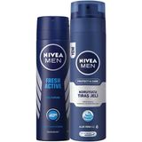 Nıvea Men Erkek Sprey Deodorant Fresh Active 48 Saat Deodorant Koruması 150Ml Ve Nıvea Men Protect&Care Tıraş Jeli 200Ml, Kuru Ciltler İçin, P�