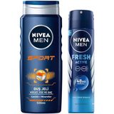 Nıvea Men Erkek Sprey Deodorant Fresh Active 48 Saat Deodorant Koruması 150Ml Ve Nıvea Men Sports Duş Jeli 3Ü 1 Arada Kullanım,Vücut, Yüz Ve S