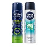 NIVEA MEN Erkek Sprey Deodorant Fresh Power 150 ml, 48 Saat Deodorant Koruması ve NIVEA Men Erkek Sprey Deodorant Cool Kick Fresh, 150 ml, Ter ve Ter Kokusuna Karşı 48 Saat Anti-perspirant Koruma