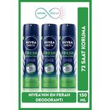 Nivea Men Erkek Sprey Deodorant Fresh Sensation 150 Ml X3 Adet,72 Saat Anti-Perspirant Koruma