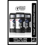 NIVEA MEN Erkek Stick Deodorant Black&white Original 50ml, 72 Saat Anti-Perspirant Koruma, X3 Adet