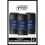 NIVEA MEN Erkek Stick Deodorant Deep Darkwood 50ml, 72 Saat Anti-perspirant Ter Koruması, X3 Adet