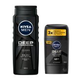 NIVEA Men Erkek Stick Deodorant Deep Dimension, 48 Saat Anti-Perspirant Koruma, 50 ml + NIVEA Men Deep Dimension Duş Jeli 500 ml, 3'ü 1 Arada Komple Bakım, Vücut, Saç ve Yüz için, Çekici Koku X2