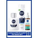 NIVEA MEN Erkek Tıraş Sonrası Balsam 100ml,Derma Skin Clear Karşıtı Serum 30ml ve Tıraş Jeli 200ml