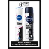 NIVEA MEN Erkek ve Kadın Black&White Sprey Deodorant Seti, 72 Saat Ter Koruması, Alkolsüz, Leke Bırakmaz