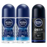 Nivea Men Fresh Active 2x50 ml ve Deep Dimension 50 ml Erkek Roll On Deodorant