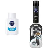 NIVEA Men Hassas Serinletici Tıraş Sonrası Balsam 100 ml, Hassas Ciltler, Alkolsüz Formül, Hızlı Emilir + Tıraş Jeli Deep Dimension 200ml + BIC Flex 4 Erkek Tıraş Bıçağı 3'lü Blister (4 Bıçak)