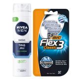 NIVEA Men Hassas Tıraş Jeli 200 ml + BIC Flex 3 Erkek Tıraş Bıçağı 3'lü Blister (3 Bıçak)