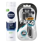 NIVEA Men Hassas Tıraş Jeli 200 ml + BIC Flex 4 Erkek Tıraş Bıçağı 3'lü Blister (4 Bıçak)