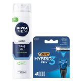 NIVEA Men Hassas Tıraş Jeli 200 ml + BIC Hybrid 3 Flex 4'lü Yedek Tıraş Bıçağı Kartuşu