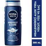 NIVEA Men Protect&Care Duş Jeli 500ml; 3'ü 1 Arada Komple Bakım; Vücut; Saç ve Yüz için;Aloe Vera ile Etki