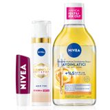 NIVEA Micellar Aydınlatıcı Makyaj Temizleme Suyu 400 ml+ Böğürtlen Dudak Bakım Kremi 4.8 gr + Luminous630 Leke Karşıtı Krem CC Fluid SPF30 Light 40ml