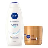NIVEA Nemlendirici El ve Vücut Bakım Kremi Cocoa Butter 400 ml,48 Saat Nemlendirici,Kakao Yağı,E Vitamini,Kakao Kokusu + NIVEA Creme Soft Kremsi Dokunuş Banyo Ve Duş Jeli 750 ml