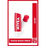 Nıvea Nıvea Çilek Renkli Dudak Bakım Kremi Ve Parlatıcısı 4.8Gr, Nemlendirici, Hafif Kırmızı Işıltı
