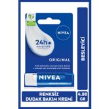 Nıvea Original Care Renksiz Dudak Bakım Kremi 4.8Gr, 24 Saat Nemlendirici, Besleyici, Shea Yağı, Doğal Yağ
