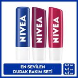 NIVEA Original Care Renksiz Dudak Bakım Kremi 4.8gr, Böğürtlen Dudak Parlatıcı ve Kiraz Renkli Dudak Kremi