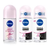 Nivea Pearl Beauty 50 ml ve Black White Invisible Clear 50 ml Kadın Roll On Deodorant