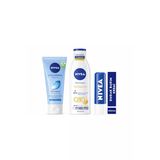 Nıvea Q10 250 Ml Sıkılaştırıcı Vücut Losyonu + Yüz Peelingi 150 + Dudak Bakım Kremi 4,8 Gr Üçlü Set