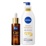 NIVEA Q10 Kırışıklık Karşıtı Çift Etkili Cilt Serumu 30 ml, Saf Q10, Şeker Sebepli Kırışıklık Önleyici + NIVEA Q10 Sıkılaştırıcı Vücut Losyonu 400 ml