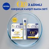 NIVEA Q10 Nemlendirici Gündüz Bakım Kremi 50 ml, SPF30 Yüksek Güneş Koruması, Nemlendirici Gece Kremi 50 ml ve Anında Etkili Cilt Serumu 15 ml, Cilt Bakım Seti