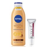 Nivea Q10 Sıkılaştırıcı Bronzluk Vücut Losyonu 250 Ml ve Berry Renkli Nemlendirici Dudak Parlatıcısı