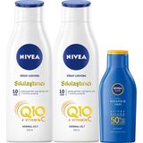 Nivea Q10 Sıkılaştırıcı Vücut Losyonu 250 ml x 2+ Güneş Losyonu SPF50 100 ml