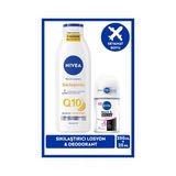 Nıvea Q10 Sıkılaştırıcı Vücut Losyonu 250ML ve Kadın Roll-On Deodorant Black&white Invisible Clear 25ML, 72 Saat Anti-Perspirant Ter Koruması, C Vitamini