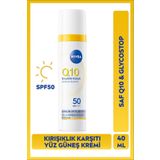 NIVEA Q10 SPF50 Yüksek Güneş Koruyucu Kırışıklık Karşıtı Yüz Güneş Kremi 40ml, Makyaj Bazı