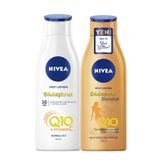 NIVEA Q10 ve C Vitamini Sıkılaştırıcı Vücut Losyonu 250 ml ve Q10 Sıkılaştırıcı ve Bronzluk Vücut Losyonu 200ml, 10 Günde Sıkılaşma, Tüm Cilt Tipleri İçin