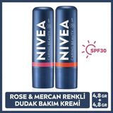 Nivea Renkli Nemlendirici Dudak Bakım Kremi 4,8gr SPF30 Allık Etkisi ile Rose ve Mercan Renk