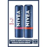 Nivea Rose Renkli Nemlendirici Dudak Bakım Kremi ve Mercan Dudak Bakım Kremi 4,8gr Spf30, Allık Etkisi