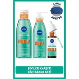 NIVEA Sivilce Karşıtı Derma Skin Clear Yüz Temizleme Jeli 150ml, Tonik 200ml, Serum 30ml, Çanta Hediye