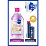 NIVEA Skin Glow Parlaklık Etki Micellar Makyaj Temizleme Suyu ve Kırmızı Renkli Dudak Bakım Kremi, Pamuk