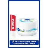 Nivea Soft Krem 300ml ve Çilek Nemlendirici Dudak Bakım Kremi 4.8gr, Hafif Kırmızı Işıltı, Doğal Yağlar