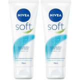 NIVEA Soft Krem 75 ml, Nemlendirici Bakım Kremi, Yüz, Vücut, El, Jojoba Yağı ve E Vitamini ile Cilt Bakımı, Anında Emilen Hafif Formül, Tüm Ciltler için 2li paket