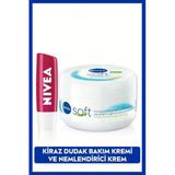 NIVEA Soft Nemlendirici Bakım Kremi 300ml, Kiraz Renkli Dudak Bakım Kremi ve Parlatıcısı, E Vitamini