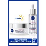 NIVEA SPF15 Cellular Expert Filler Yaşlanma Karşıtı Gündüz Yüz Kremi 50ml ve Nemlendirici Cilt Serumu 30ml