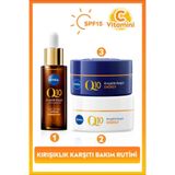 NIVEA SPF15 Q10 Energy Gündüz Yüz Kremi 50ml, Gece Kremi 50ml ve Kırışıklık Karşıtı Çift Etkili Serum 30ml
